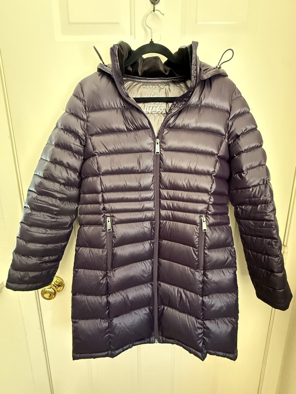 Andrew Marc Women's Hooded Quilted Long Puffer Coat - Plum